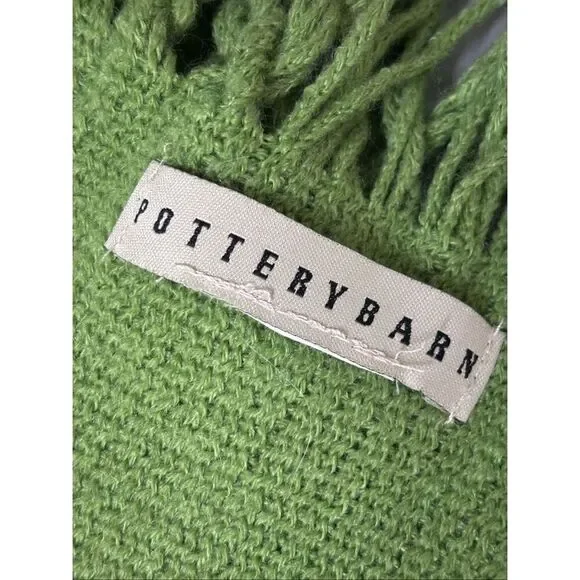 Pottery Barn knit throw blanket green fringe tassel - Picture 3 of 7